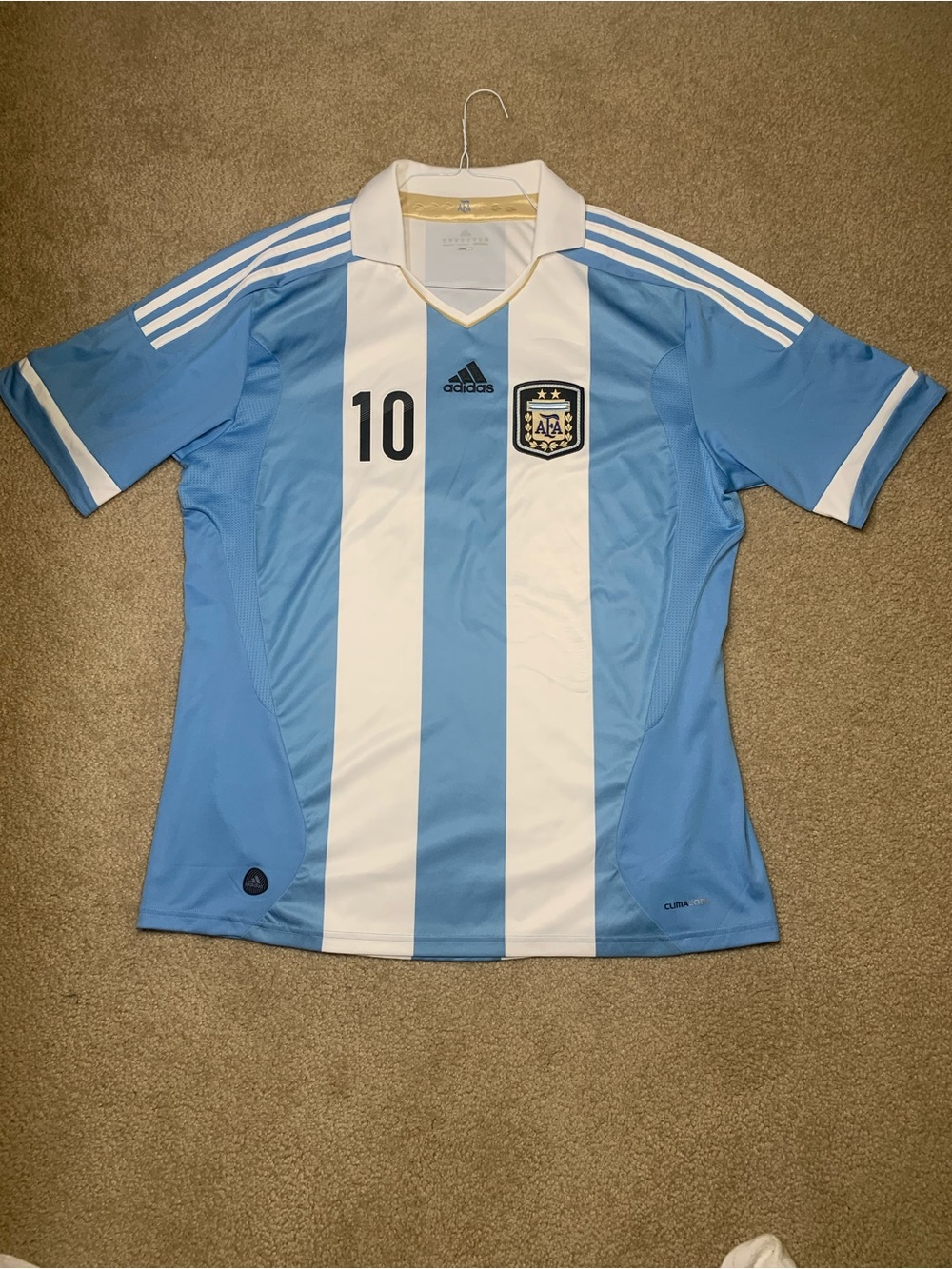 Men’s adidas Messi Argentina-style Soccer Jersey - Light Blue & White Size XL